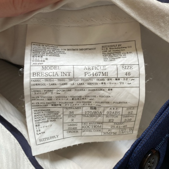 Suitsupply Checkered Plaid Navy Blue Slacks Dress Pant Trousers Size 36 - Picture 5 of 10